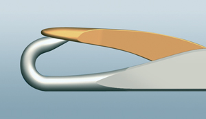 Side view of needle head: cylindrical hook