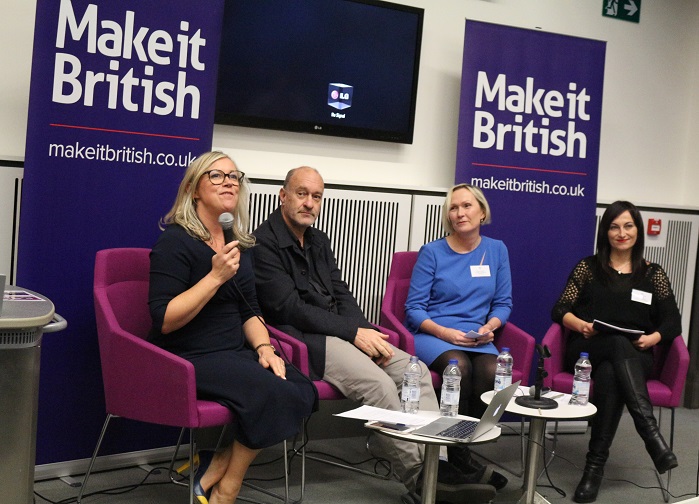 Left to right: Kate Hills, founder of Make it Brtish; Mike Stoll, Cooper Stollbrand Ltd and Private White V.C.; Senise Pearson, Deni-Deni; and Tanya Dimitrova, Tanya Dimitrova Sampling and Production. © Knitting Industry 